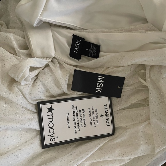 MSK High-Neck Sparkle-Mesh Wide-Leg Jumpsuit-Ivory/Gold - Picture 9 of 9